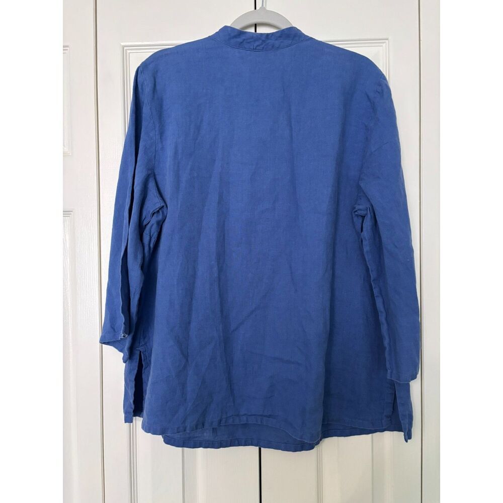 Beaded 100% Linen V- Neck Flare Sleeve Top 18 W Coastal, Resort, Vacation Boho - Picture 3 of 7